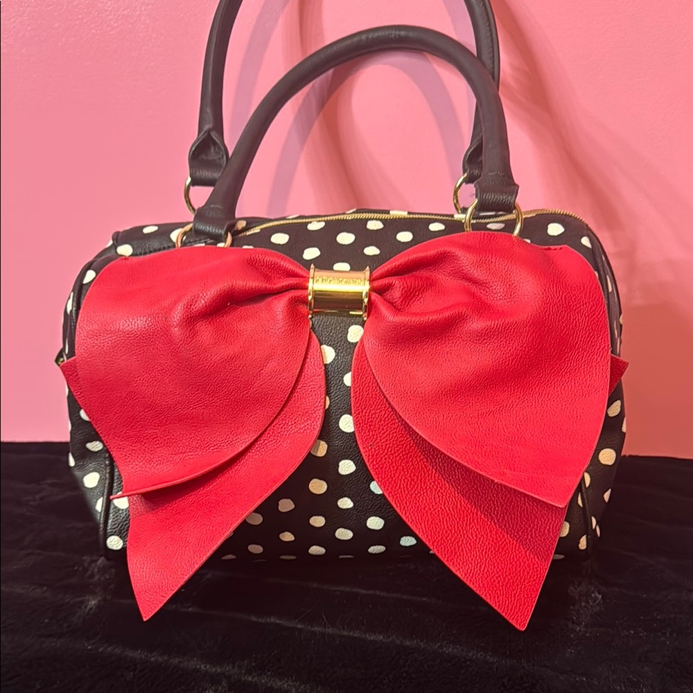 Betsey Johnson Polka Dot Handbag with Red Bow